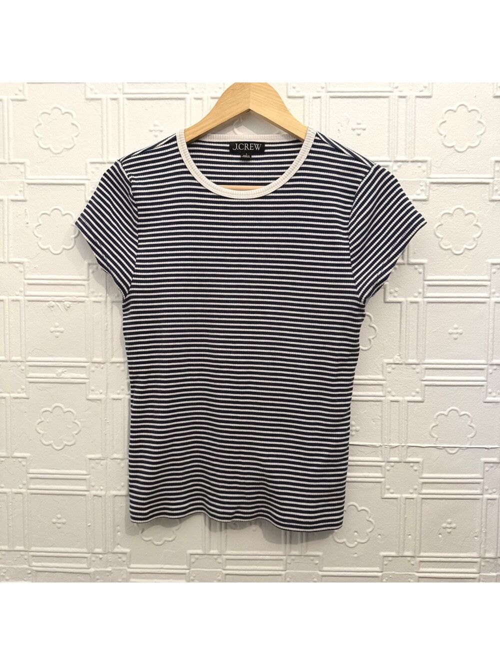 J.Crew Ribbed Striped Short Sleeve Tee Blue White Size Large
